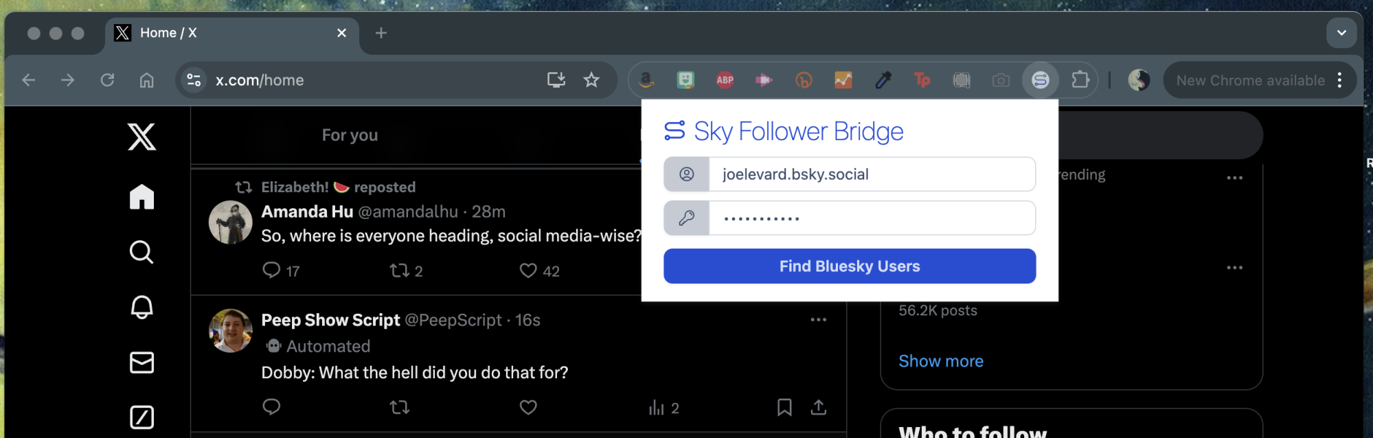 A screenshot of the Sky Follower Bridge login popup