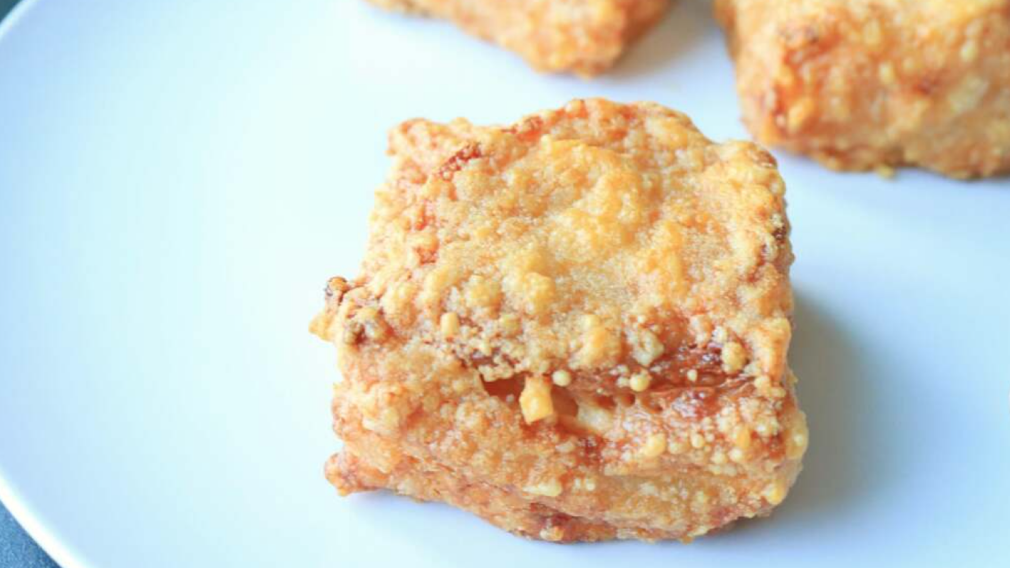 Air fried potato square on a plate.