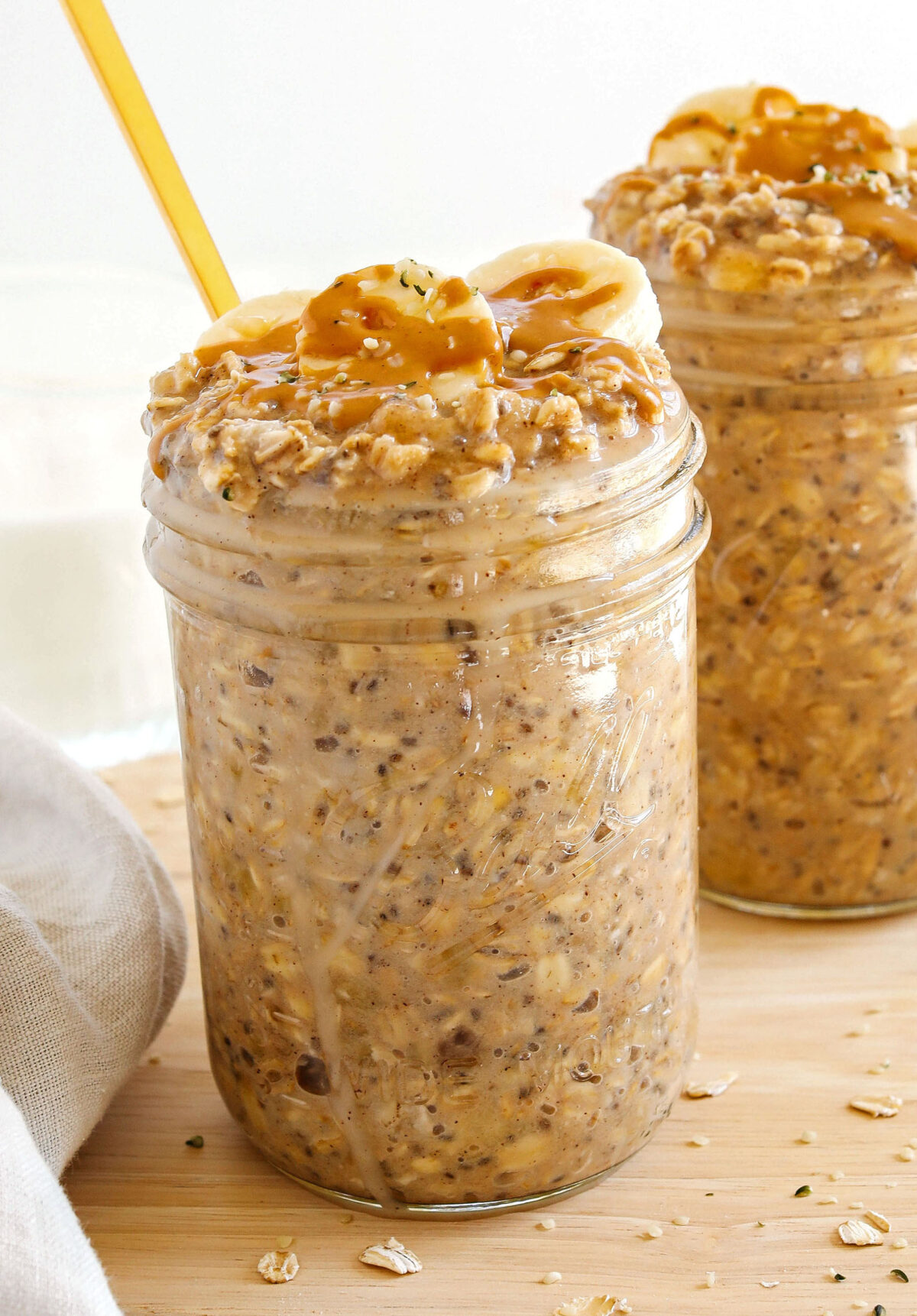 Easy Peanut Butter Banana Overnight Oats that you can easily make-ahead of time in just minutes the night before giving you a deliciously healthy breakfast as soon as you wake up!